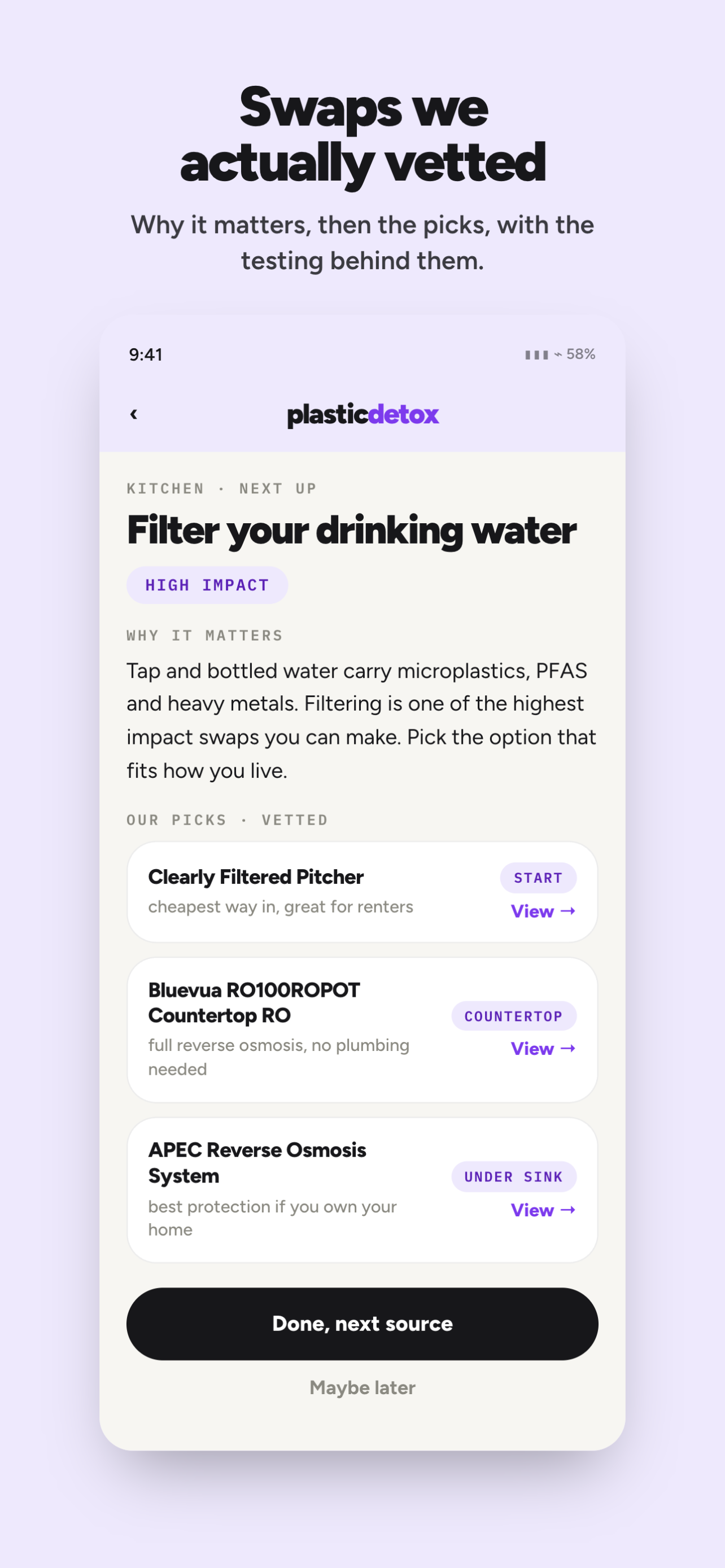Swaps we actually vetted: Filter your drinking water, why it matters, and three vetted picks by budget