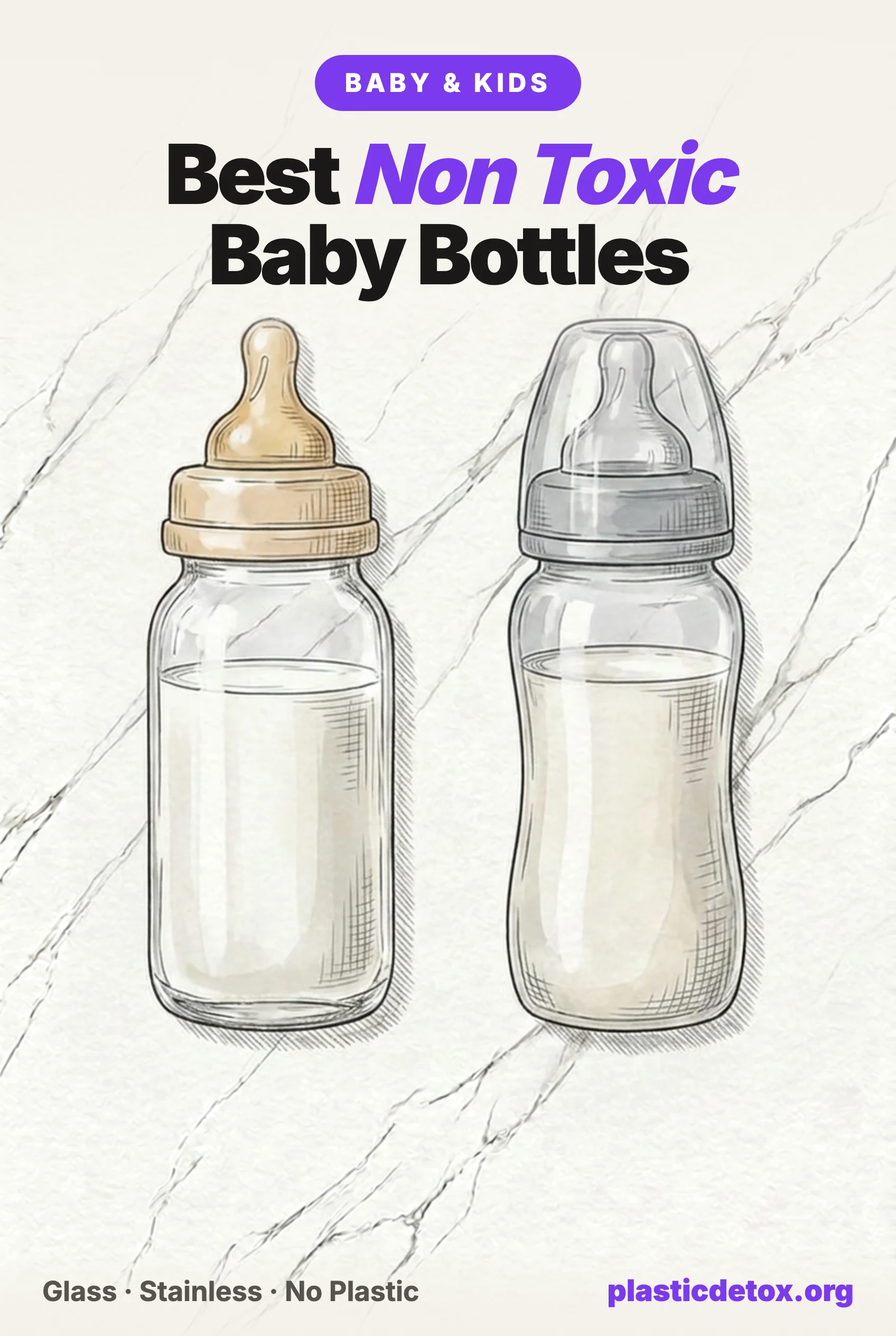 Best non toxic baby bottles: a glass bottle with a natural rubber teat and a bottle with a silicone teat