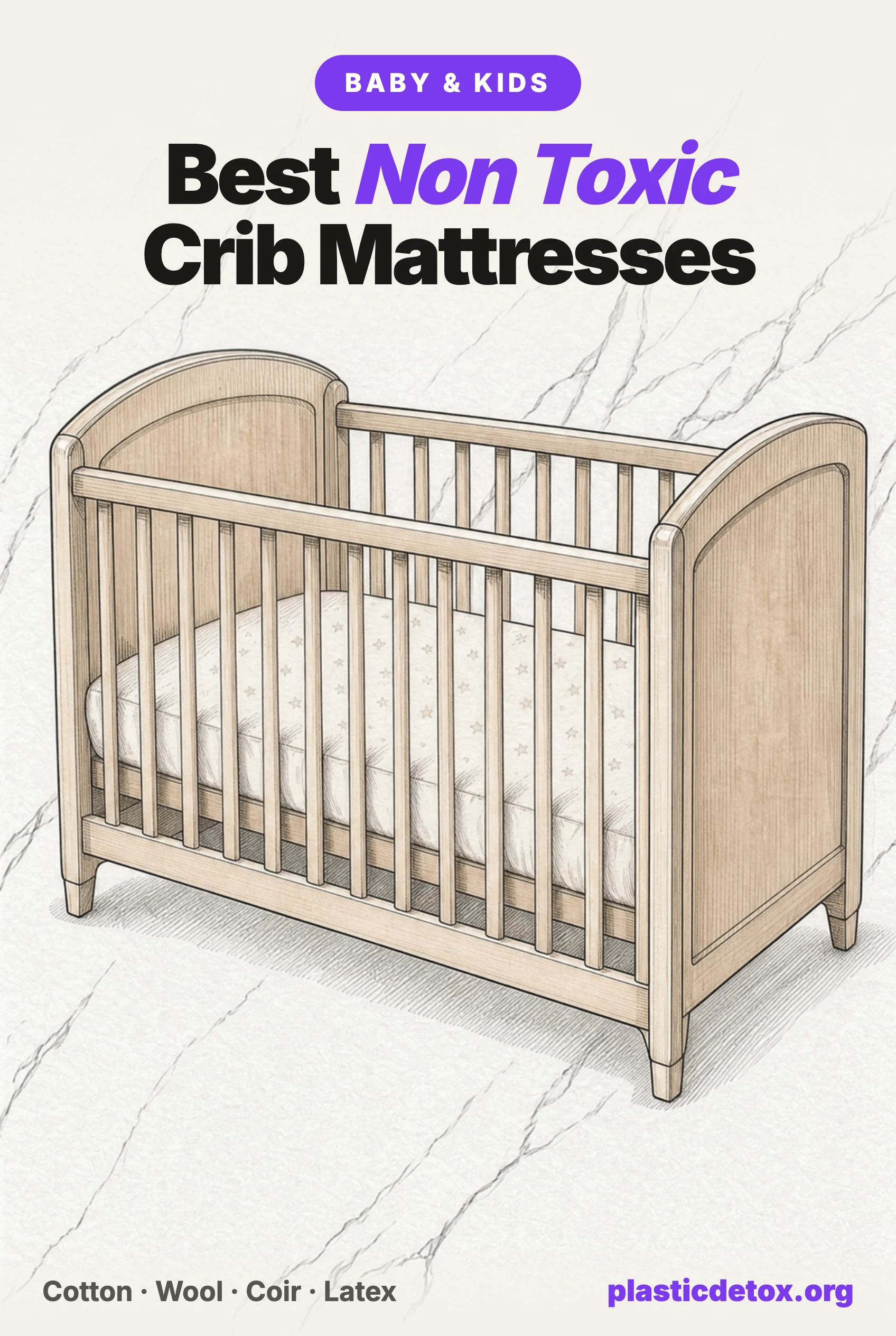 Best non toxic crib mattresses: a wooden crib with a fitted organic mattress