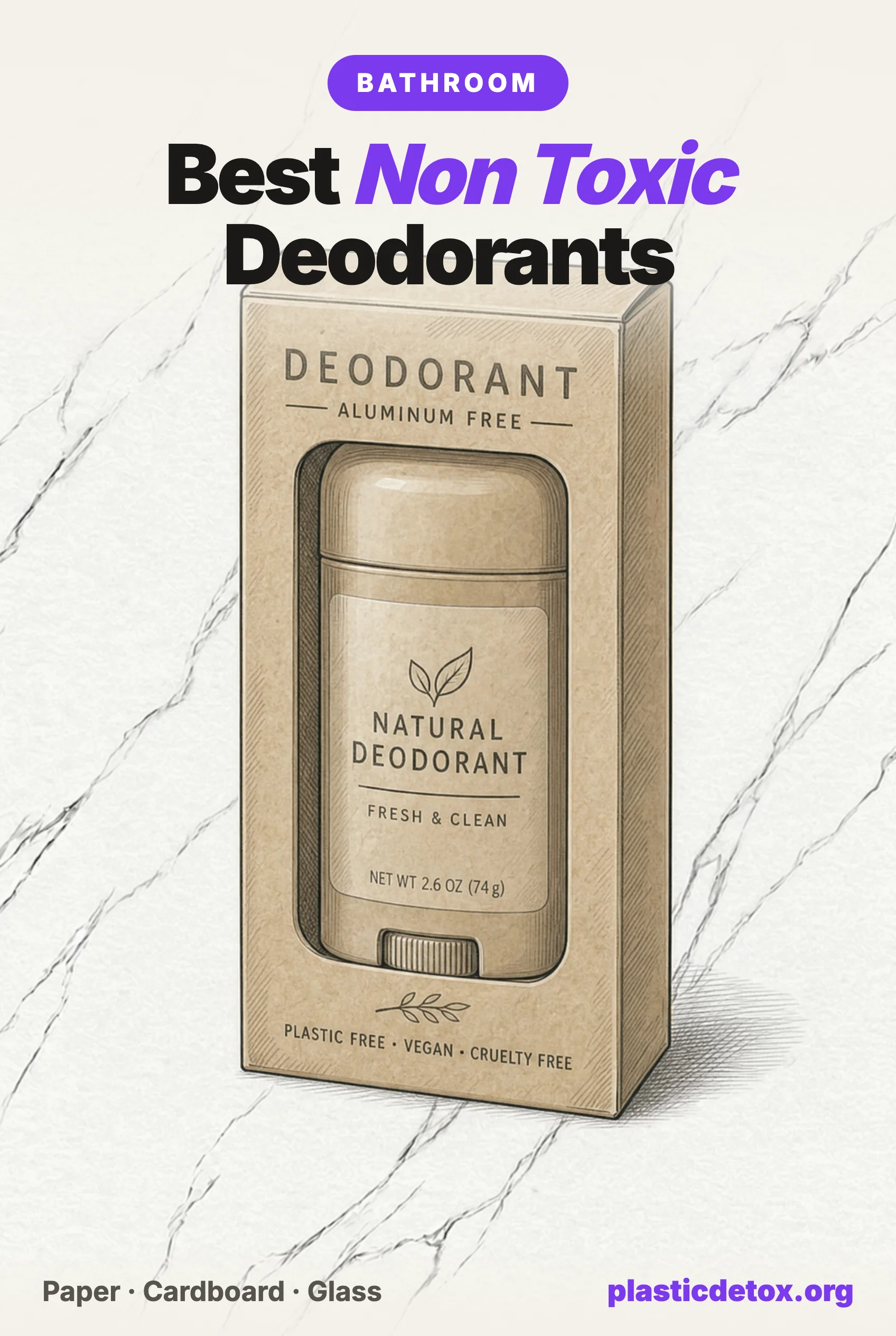Best non toxic deodorants: a glass jar and paper tube deodorant next to a plastic tube, illustrating why packaging matters for an oil based formula