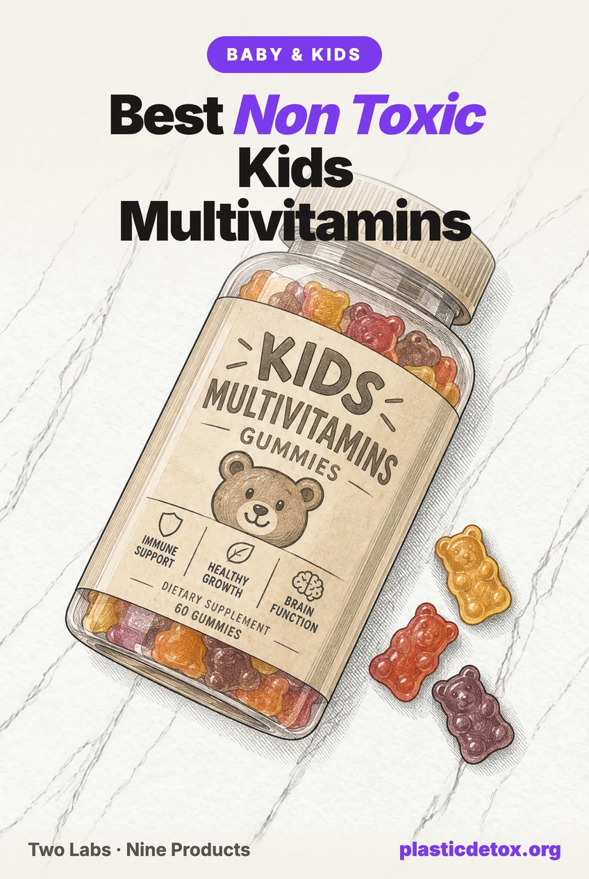 Best non toxic kids multivitamins: a kids multivitamin gummy bottle with gummy bears beside it