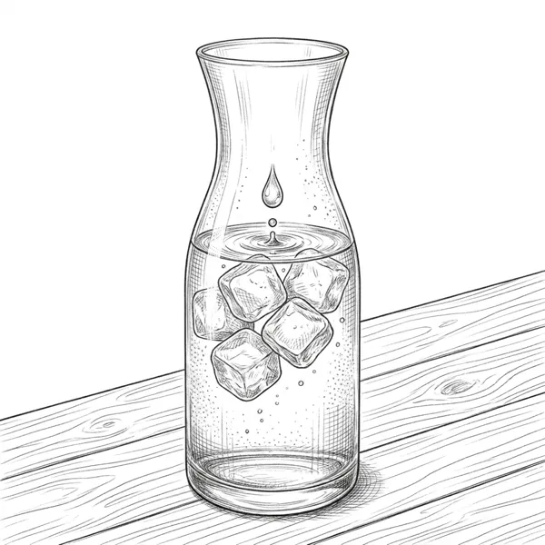Pencil illustration of a glass water carafe representing the water filtration guide